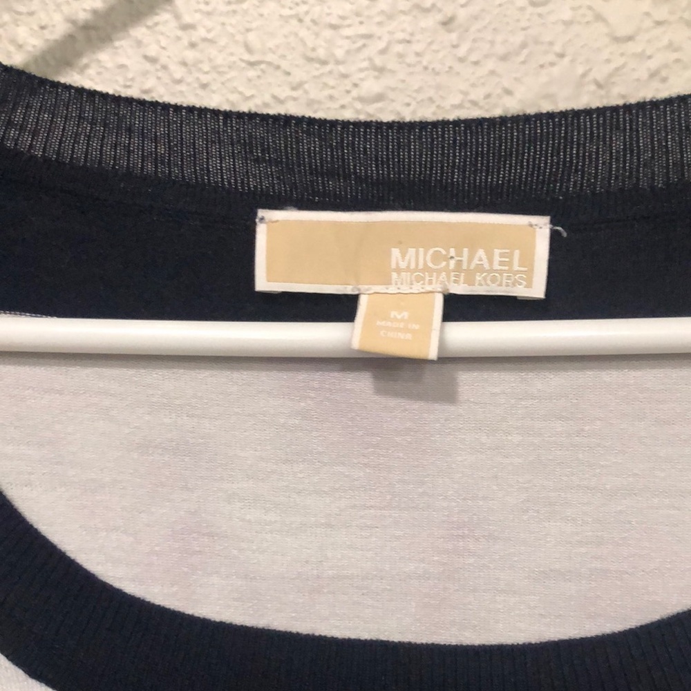 MICHAEL MICHAEL KORS Women’s Blue & White Striped Nautical Stretchy Sweater Sz M - Picture 2 of 4